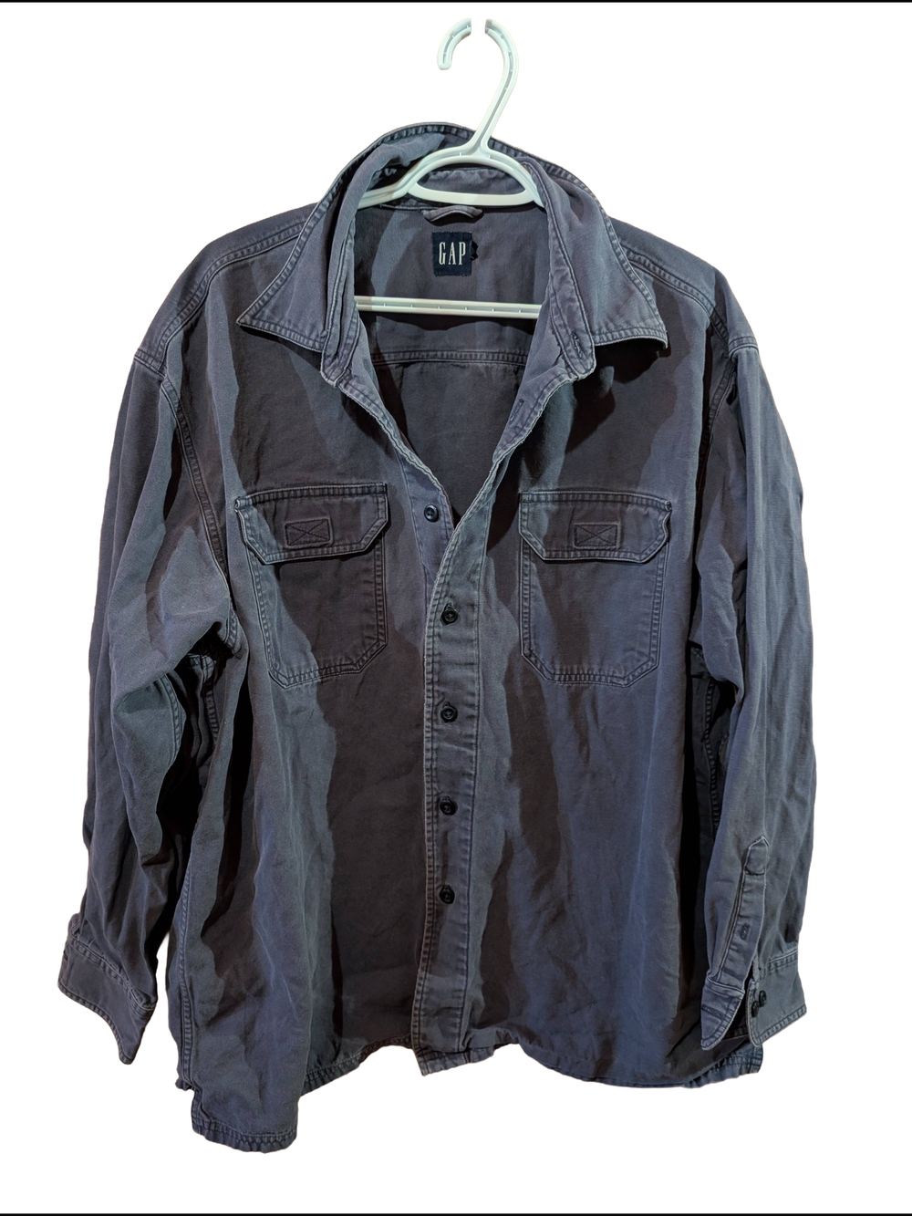 Vintage GAP Men's Washed Black Button-Up Utility Shirt Jacket